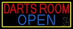 Darts Room Open With Yellow Border LED Neon Sign