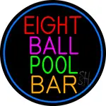 Eight Ball Pool Bar Oval With Blue Border LED Neon Sign
