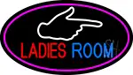 Ladies Room And Hand Pointing Oval With Pink Border LED Neon Sign