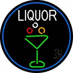 Liquor And Martini Glass Oval With Blue Border LED Neon Sign
