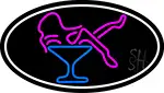 Martini Glass Girl Oval With White Border LED Neon Sign
