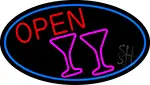 Martini Glass Open Oval With Blue Border LED Neon Sign