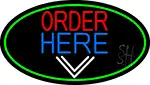 Order Here With Down Arrow Oval With Green Border LED Neon Sign