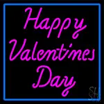 Pink Cursive Happy Valentines Day With Blue Border LED Neon Sign