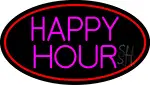 Pink Happy Hour Oval With Red Border LED Neon Sign