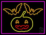 Pumpkin And Bats With Pink Border LED Neon Sign