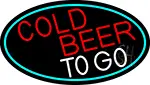 Red Cold Beer To Go Oval With Turquoise Border LED Neon Sign