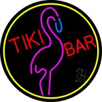 Tiki Bar Flamingo Oval With Yellow Border LED Neon Sign