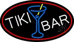 Tiki Bar Wine Glass Oval With Red Border LED Neon Sign