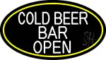 White Cold Beer Bar Open Oval With Yellow Border LED Neon Sign