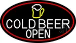 White Cold Beer Open And Mug In Between Oval With Red Border LED Neon Sign