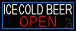 White Ice Cold Beer Open With Blue Border LED Neon Sign