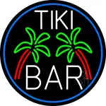 White Tiki Bar Palm Tree Oval With Blue Border LED Neon Sign