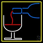 Wine Glass Bottle With Yellow Border LED Neon Sign