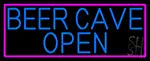 Blue Beer Cave Open With Pink Border LED Neon Sign