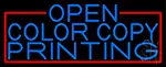 Blue Open Color Copy Printing With Red Border LED Neon Sign