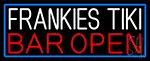 Frankies Tiki Bar Open With Blue Border LED Neon Sign