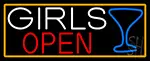Girls Open With Orange Border LED Neon Sign