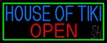House Of Tiki Open With Green Border LED Neon Sign