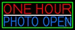 One Hour Photo Open With Green Border LED Neon Sign