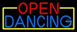 Open Dancing With Yellow Border LED Neon Sign