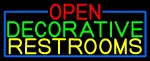 Open Decorative Restrooms With Blue Border LED Neon Sign