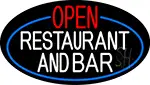 Open Restaurant And Bar Oval With Blue Border LED Neon Sign