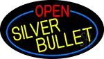 Open Silver Bullet Oval With Blue Border LED Neon Sign