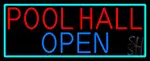 Pool Hall Open With Turquoise LED Neon Sign