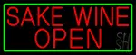 Red Sake Wine Open With Green Border LED Neon Sign