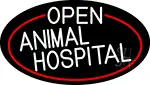White Open Animal Hospital Oval With Red Border LED Neon Sign