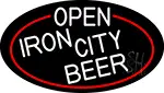 White Open Iron City Beer Oval With Red Border LED Neon Sign