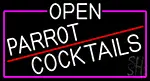 White Open Parrot Cocktails With Pink Border LED Neon Sign