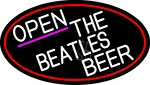 White Open The Beatles Beer Oval With Red Border LED Neon Sign