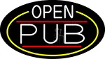 White Open Pub Oval With Yellow Border LED Neon Sign