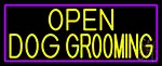 Yellow, Open Dog Grooming With Purple Border LED Neon Sign