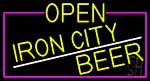 Yellow Open Iron City Beer With Pink Border LED Neon Sign