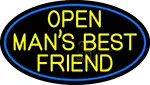 Yellow Open Mans Best Friend Oval With Blue Border LED Neon Sign