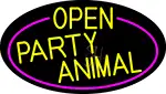 Yellow Open Party Animal Oval With Pink Border LED Neon Sign