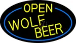 Yellow Open Wolf Beer Oval With Blue Border LED Neon Sign