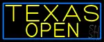 Yellow Texas Open With Blue Border LED Neon Sign