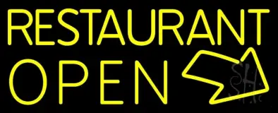 Yellow Restaurant Open With Arrow LED Neon Sign