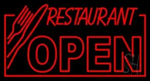 Red Restaurant Open With Knife And Fork LED Neon Sign