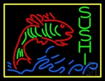 Vertical Green Sushi With Fish Logo LED Neon Sign