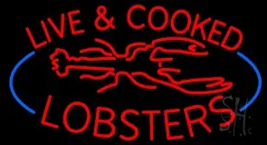 Red Live And Cooked Lobsters Seafood LED Neon Sign