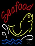 Red Seafood With Yellow Fish Logo LED Neon Sign