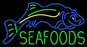 Seafoods With Fish Logo LED Neon Sign