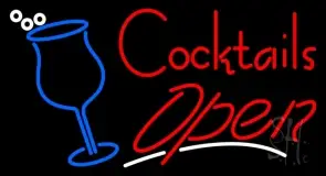 Cocktails With Two Glasses Open LED Neon Sign