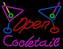 Cocktail With Two Wine Glasses Open LED Neon Sign