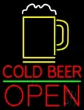Red Cold Beer With Yellow Mug Open LED Neon Sign